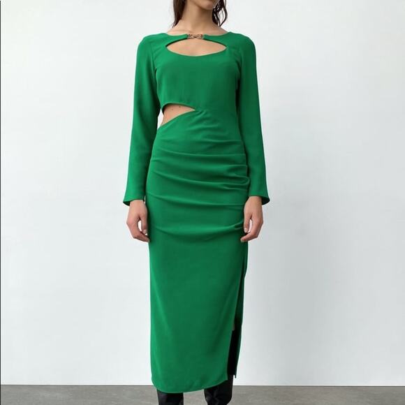 ZARA BLOGGER FAVORITE CUT OUT MIDI DRESS GREEN - Picture 9 of 13